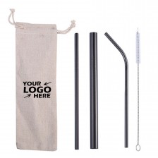 4 Pack Stainless Steel Straw Set With Pouch Brush